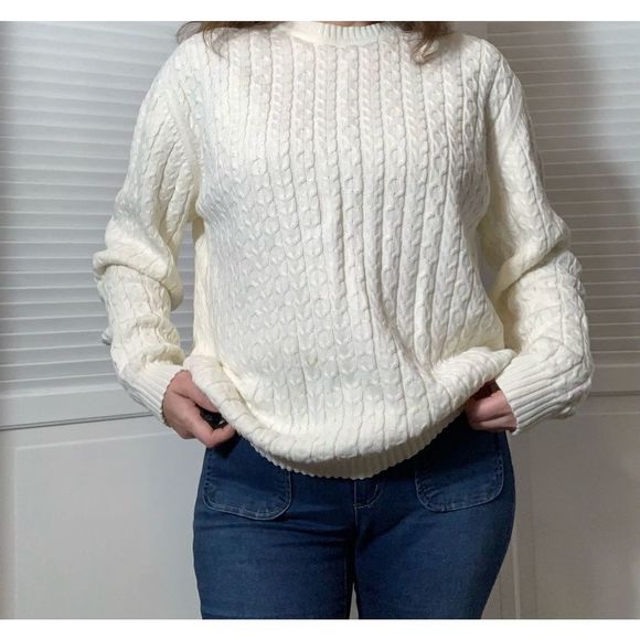 Vintage Cotton Crewneck Knit Sweater Large - Picture 2 of 8